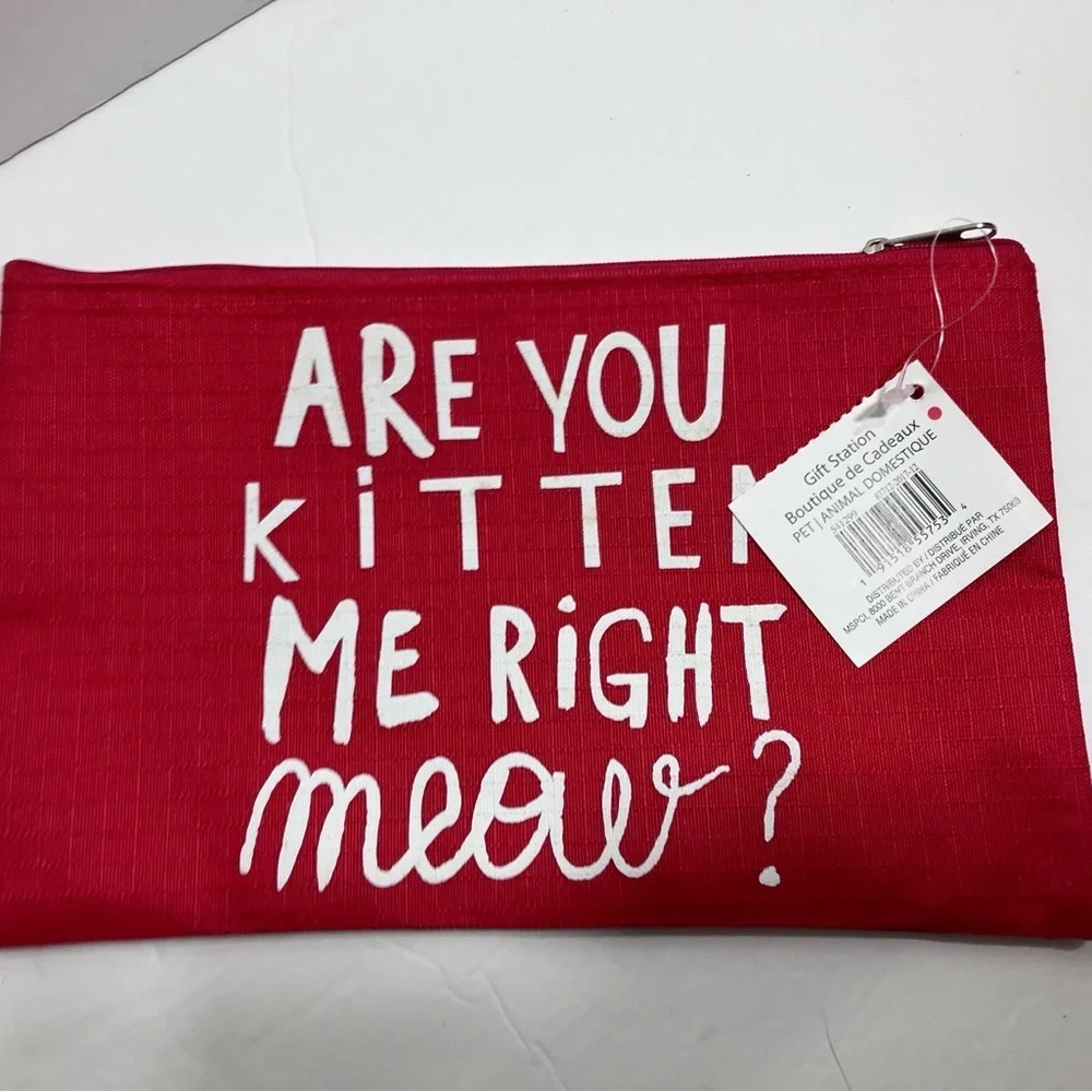 Red Pouch with Fun Cat Print